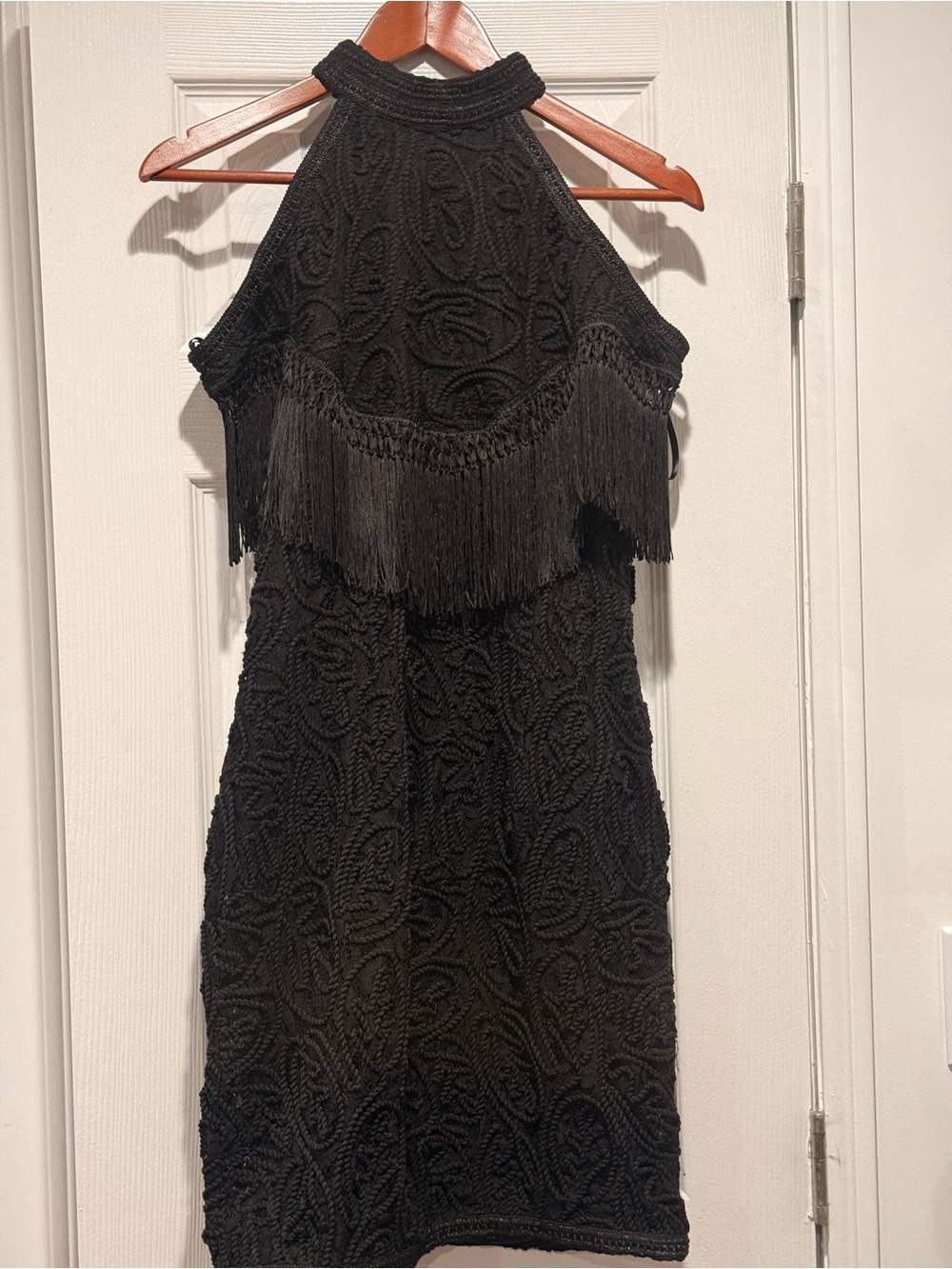 Forever Unique Black Halter Fringe Mini Dress